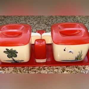 Palm Beach 🏝️ Mid-Century Modern Kitchen Set ☀️ features 🦩 & 🌴 Salt 🧂 n pep